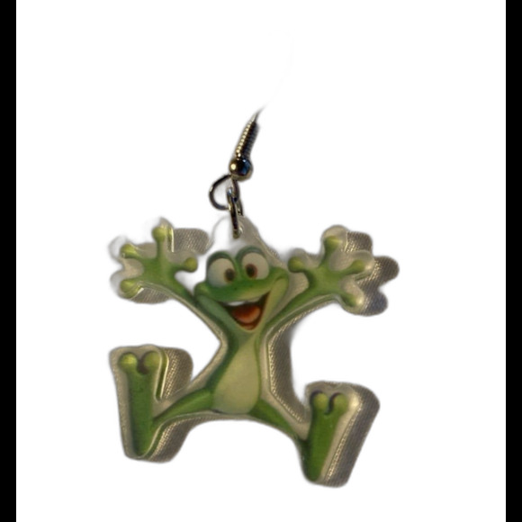Earrings Fun Frog Animal Dangle Drop  Funky Whimsical Unique Reptile Green - Picture 1 of 6